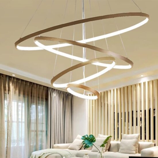 Nowoczesna lampa sufitowa, żyrandol LED Ring z mocowaniem punktowym oraz światłem do wewnątrz. Lampa sufitowa aluminiowa. Obręcze, do sypialni, pokoju, niebanalny styl i elegancja.