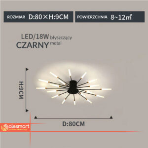 Fajerwerki Led żyrandol 18 Gałęzi Czarny