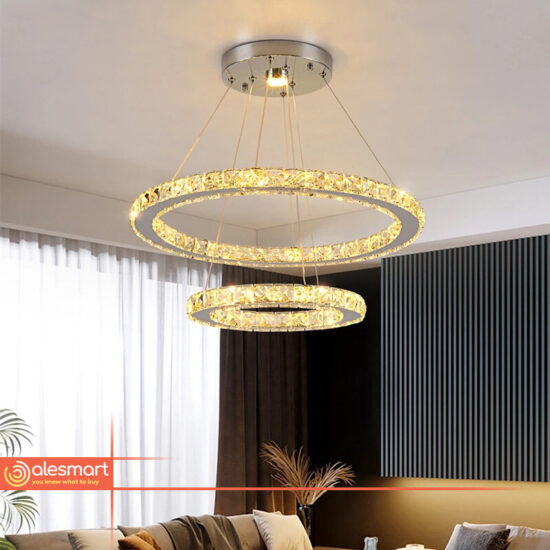 Lampa kryształowa Led RING 30/50cm 30W żyrandol, luksusowa diamentowa lampa wisząca, oprawa oświetleniowa ze stali nierdzewnej.