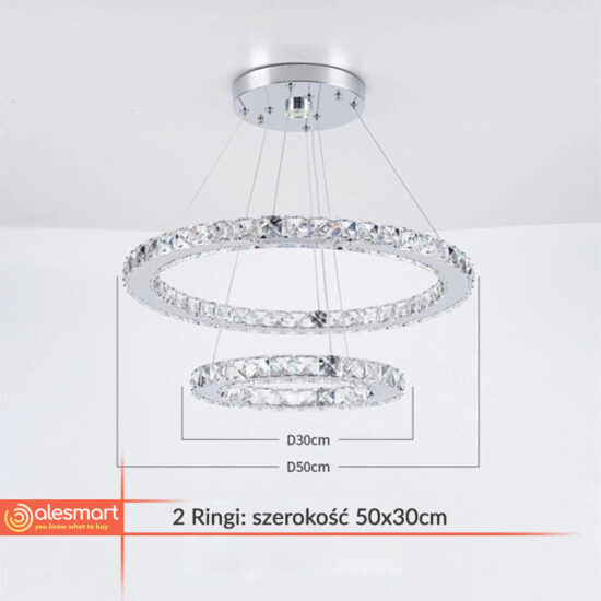 Lampa kryształowa Led RING 30/50cm 30W żyrandol, luksusowa diamentowa lampa wisząca, oprawa oświetleniowa ze stali nierdzewnej.