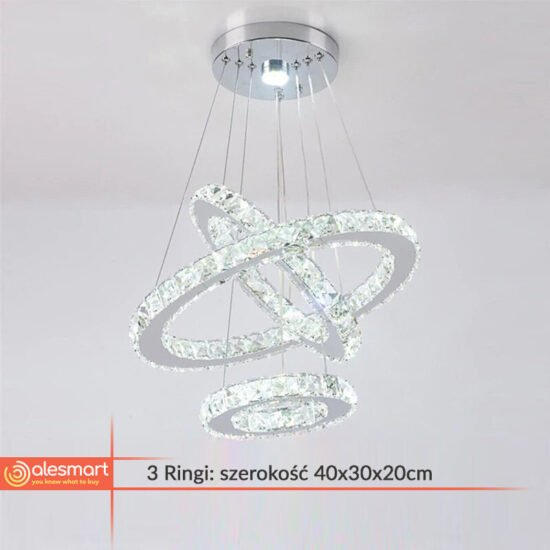 Lampa kryształowa Led RING 20/30/40cm 40W żyrandol, luksusowa diamentowa lampa wisząca, oprawa oświetleniowa ze stali nierdzewnej.