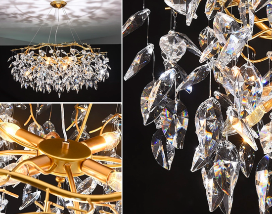 Nowoczesny złoty kryształowy żyrandol, okrągły. Luksusowe oświetlenie, żyrandol do dekoracji wnętrz LOFT, Nordic. Lampa kuchenna, jadalnia, salon, hotel.