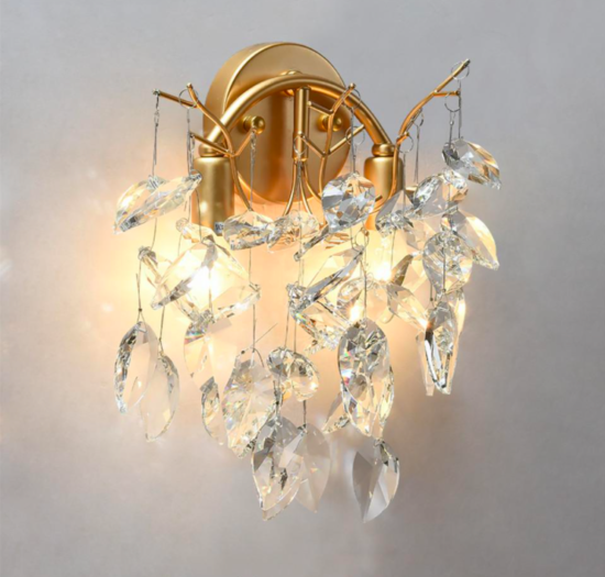 Nowoczesny złoty kryształowy kinkiet 2x E14, oświetlenie do dekoracji wnętrz LOFT, Nordic. Lampa kuchenna, jadalnia, salon, hotel, sypialnia.