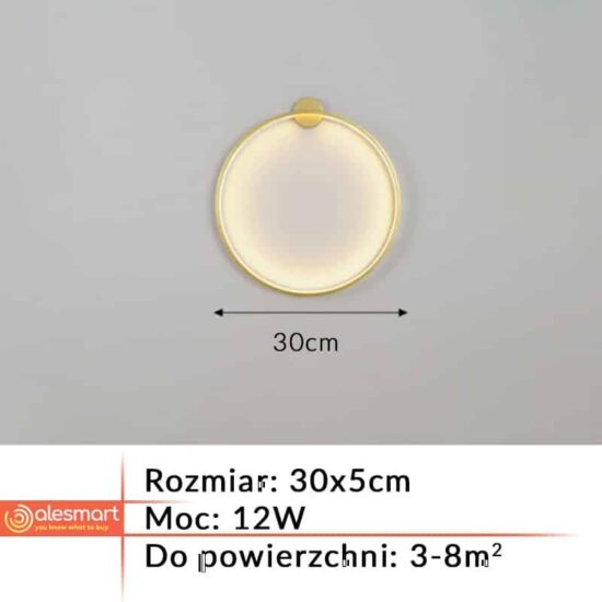 Kinkiet Lampa ścienna RING złoty i czarny LED Nowoczesna do sypialni, salonu.