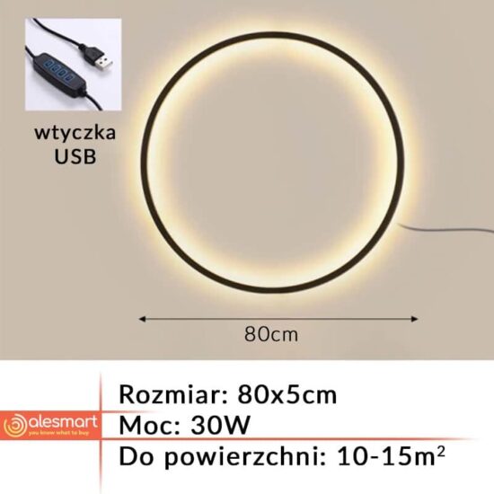 Lampa ścienna RING złoty i czarny nocna LED USB Nowoczesna do sypialni, salonu.