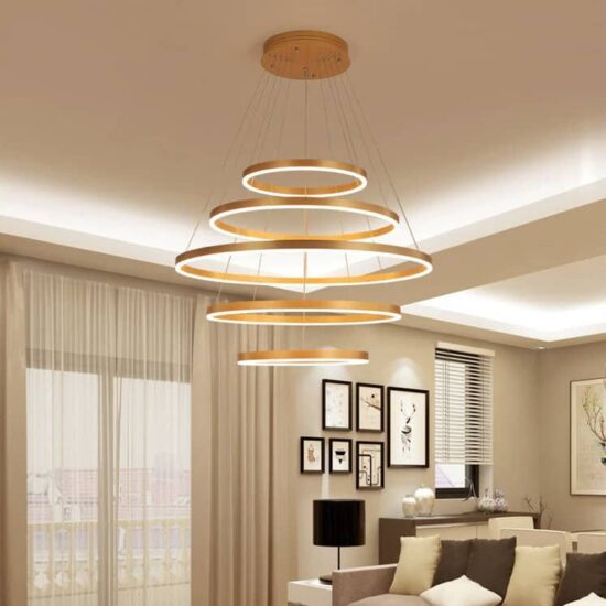 Nowoczesna lampa wisząca, żyrandol LED Ring z mocowaniem punktowym oraz światłem w dół. Lampa sufitowa aluminiowa. Obręcze, do sypialni, pokoju, niebanalny styl i elegancja.v