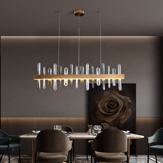 Luksusowy żyrandol kryształowy złoty mosiądz LED, podłużny lub owalny, do salonu, do jadalni, do hotelu.
