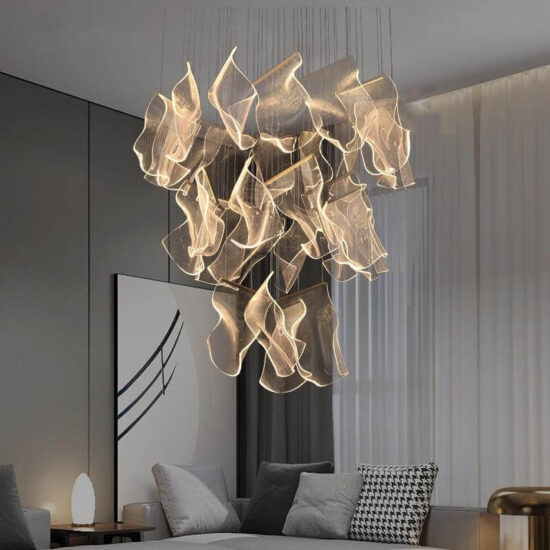 Lampa wisząca akrylowa papier artystyczny LED nowoczesna i niepowtarzalna. Do salonu, do sypialni, do jadalni.
