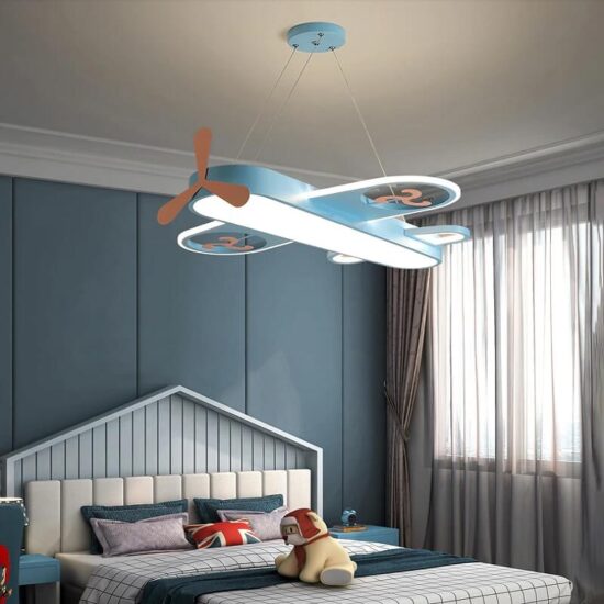 Lampa wisząca samolot do pokoju dziecięcego LED nowoczesna i oryginalna. Możliwość przyciemniania. 