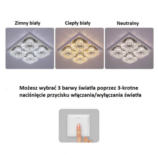 Lampa sufitowa kryształowa plafon LED geometryczna nowoczesna i elegancka. Do salonu, do jadalni, do sypialni.