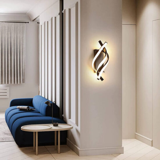 Nowoczesna lampa ścienna spiralna kinkiet LED do sypialni, do salonu. Minimalistyczna, funkcjonalna i elegancka.