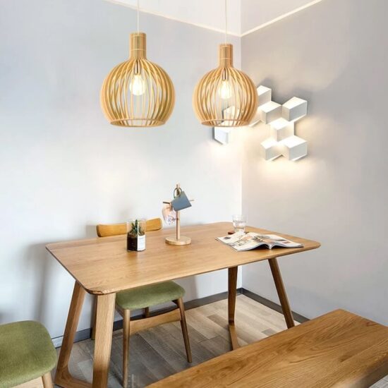 Lampa wisząca Octo drewniana skandynawska, prosta i minimalistyczna. Do salonu, do jadalni, nad stół.
