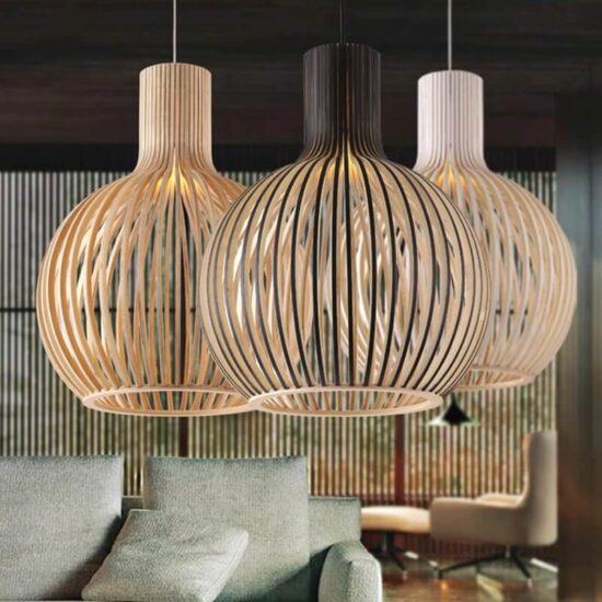 Lampa wisząca Octo drewniana skandynawska, prosta i minimalistyczna. Do salonu, do jadalni, nad stół.