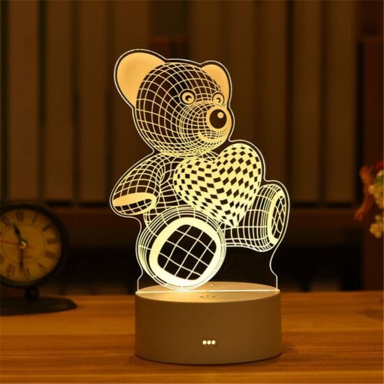 Lampka nocna miś LED akrylowa nowoczesna 3D. Lampa stołowa do sypialni, do pokoju dziecięcego.