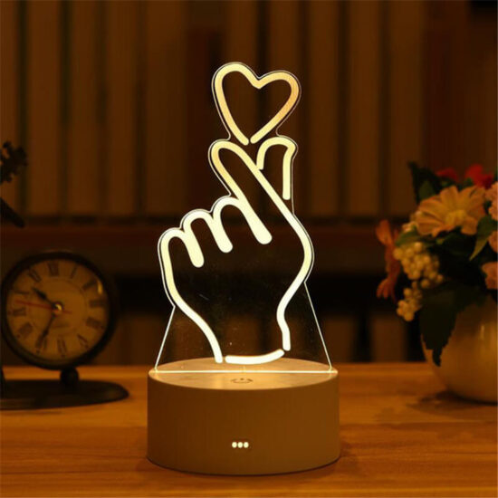 Lampka nocna Love LED akrylowa nowoczesna 3D. Lampa stołowa do sypialni, do pokoju dziecięcego.