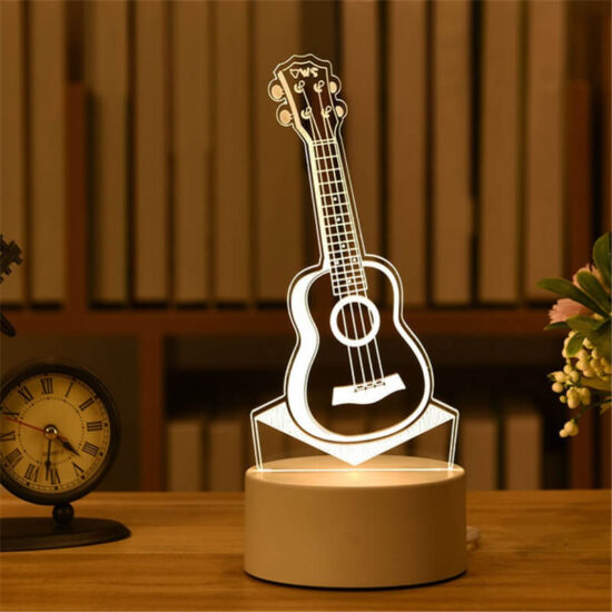 Lampka nocna gitara LED akrylowa nowoczesna 3D. Lampa stołowa do sypialni, do pokoju dziecięcego.
