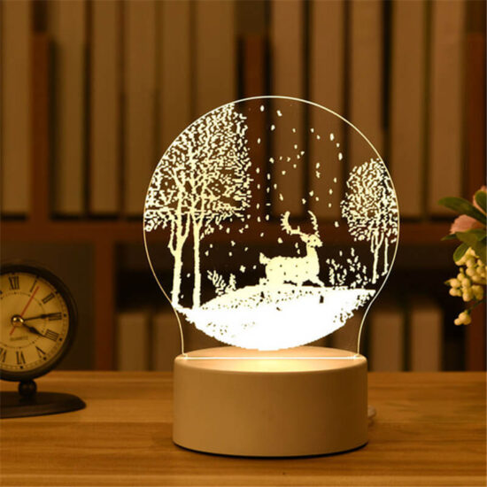 Lampka nocna świąteczna kula LED akrylowa nowoczesna 3D. Lampa stołowa do sypialni, do pokoju dziecięcego.