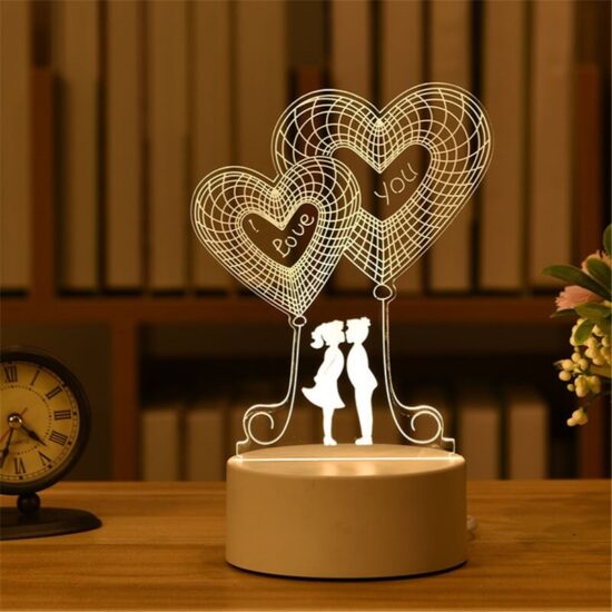 Lampka nocna miłość LED akrylowa nowoczesna 3D. Lampa stołowa do sypialni, do pokoju dziecięcego.