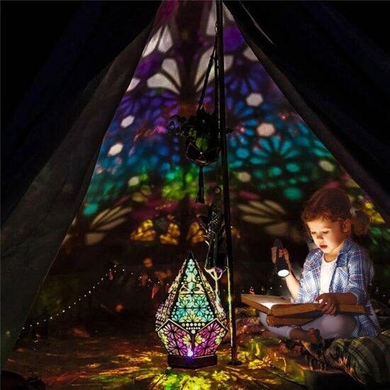 Lampa stołowa czeska mozaika projekcja LED boho, nietypowa i oryginalna. Do salonu, do pokoju dziecięcego, do sypialni.