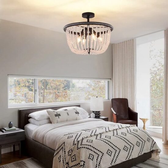Lampa sufitowa wiszące kryształowe koraliki boho, elegancka i minimalistyczna. Idealna do sypialni czy salonu.