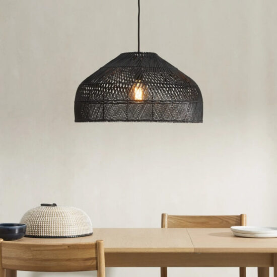 Lampa wisząca rattanowa boho beżowa / czarna, naturalna, prosta, minimalistyczna. Do salonu, do jadalni, nad stół.
