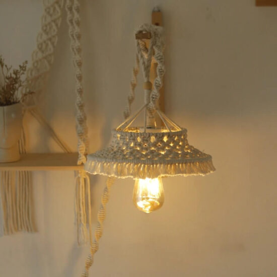 Lampa wisząca ręcznie robiony abażur makrama boho, rustykalna i zmysłowa. Do sypialni, do jadalni, do salonu.