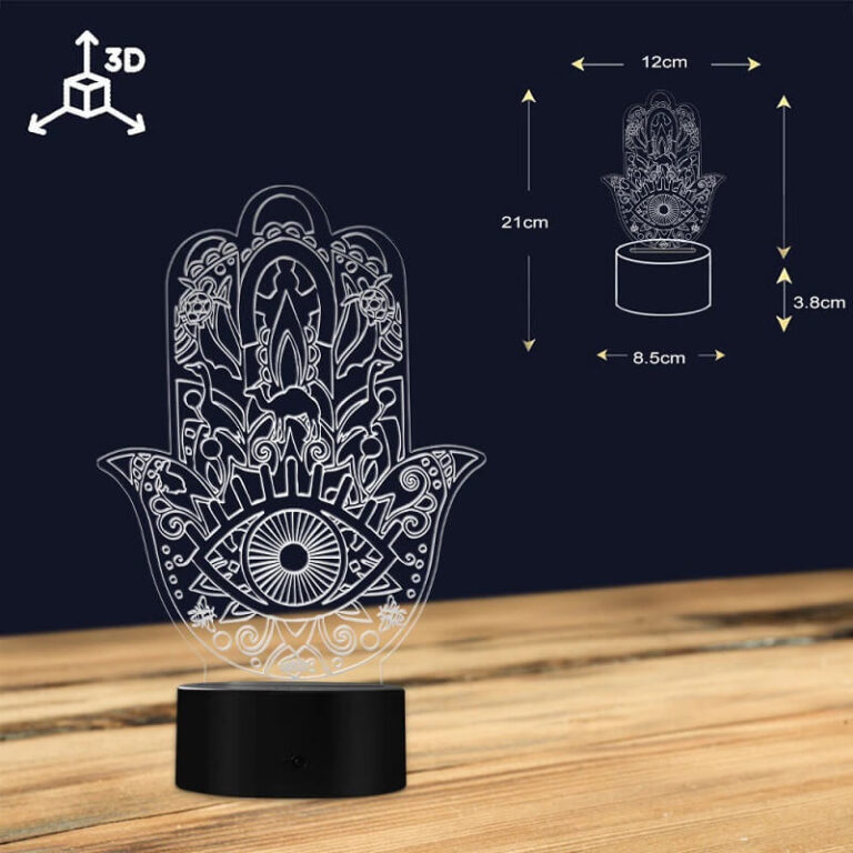 Lampka nocna Hamsa mandala boho LED 3D dekoracyjna, nietypowa, stylowa. Do sypialni, do salonu, do gabinetu.