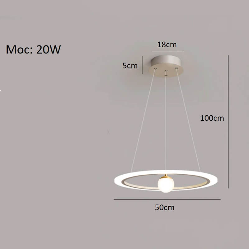 Biały żyrandol Rings LED art deco minimalistyczny i elegancki. Do salonu, do jadalni, do sypialni.