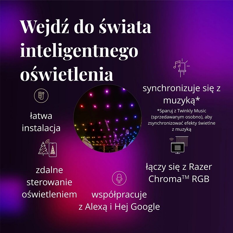 Lampki ozdobne Twinkly Festoon 20 zestaw startowy. Rewolucyjne, inteligentne i zjawiskowe lampki RGB. 