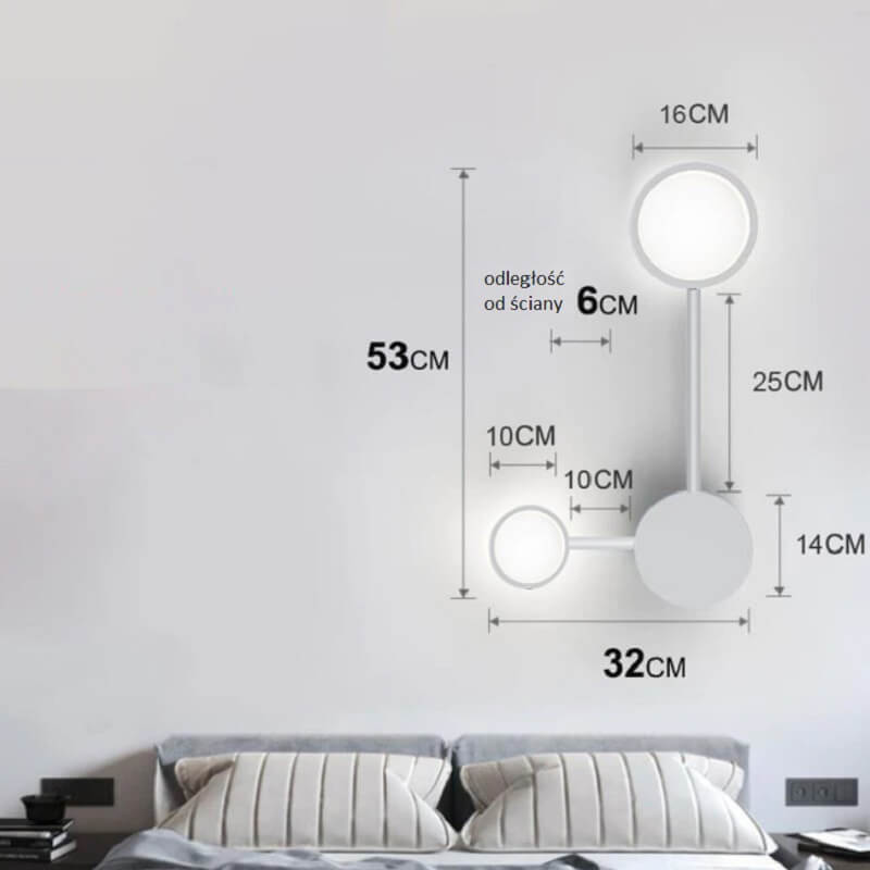 Lampa ścienna geometryczna punktowa nowoczesna i minimalistyczna. Do salonu, do sypialni, do gabinetu.