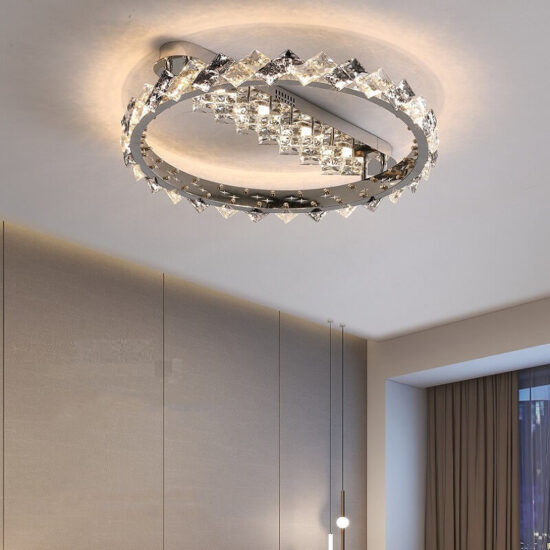 Lampa sufitowa kryształowa pierścienie glamour luksusowa i zjawiskowa. Do sypialni, do salonu, do kuchni.