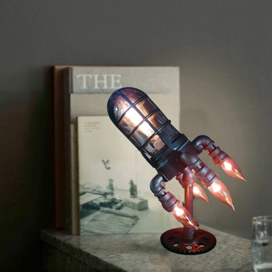 Lampka nocna Steam Punk rakieta vintage oryginalna i zjawiskowa. Do sypialni, do salonu, do gabinetu.