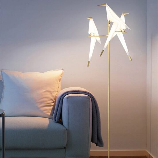 Lampa podłogowa Ptak Origami art deco oryginalna i elegancka. Do sypialni, do salonu, na przedpokój.