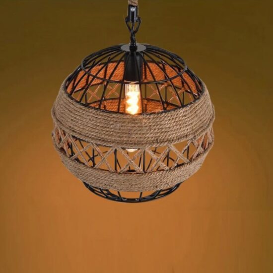 Lampa wisząca jutowa Globe rustykalna zjawiskowa i elegancka. Do sypialni, do jadalni, do salonu.