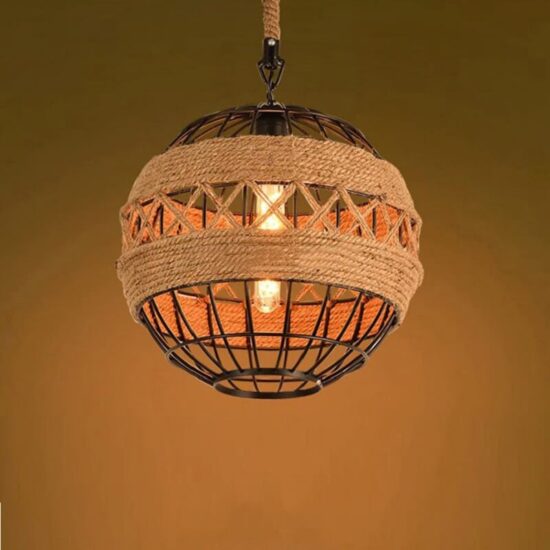 Lampa wisząca jutowa Globe rustykalna zjawiskowa i elegancka. Do sypialni, do jadalni, do salonu.