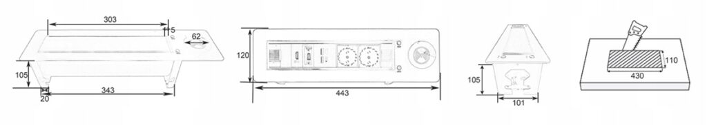 Elektryczne gniazdo blatowe obrotowe USB HDMI Spacetronik SPS Czarne, Srebrne, 6 i 7 gniazd.