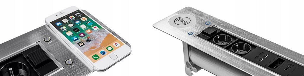 Elektryczne gniazdo blatowe obrotowe USB HDMI Spacetronik SPS Czarne, Srebrne, 6 i 7 gniazd gniazdo indukcyjne