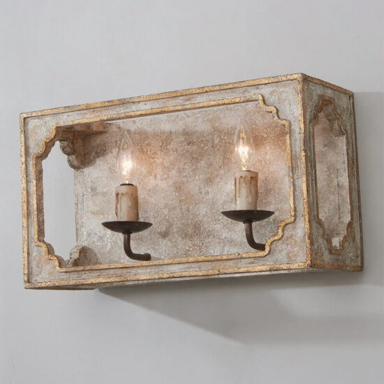 Lampa ścienna Corroy rustykalna drewniana elegancka i oryginalna. Do sypialni, do gabinetu, do salonu.