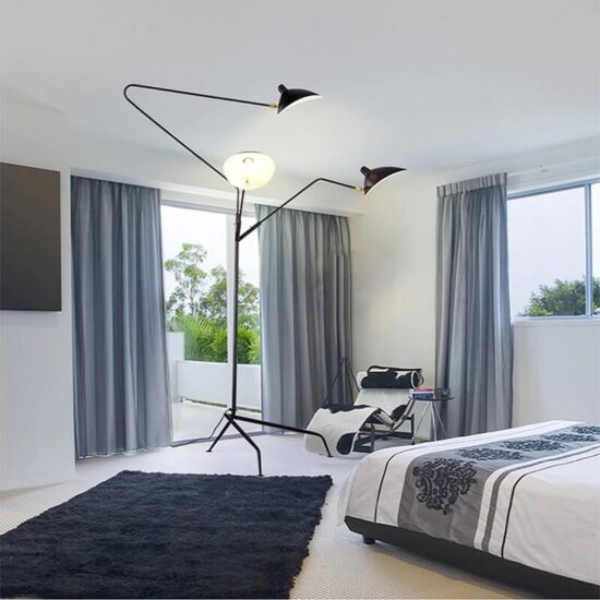 Minimalistyczna lampa podłogowa Crane loft elegancka i zjawiskowa. Do salonu, do sypialni, do gabinetu.