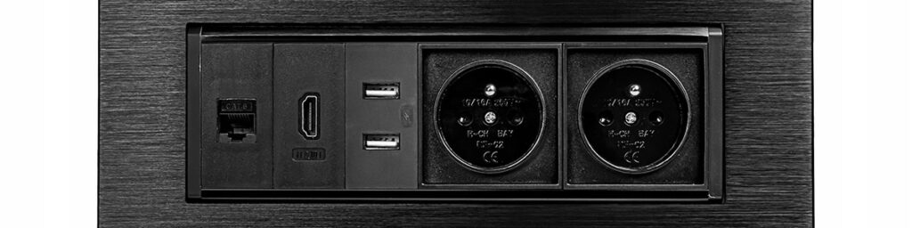 Elektryczne gniazdo blatowe obrotowe USB HDMI Spacetronik SPS Czarne, Srebrne, 6 i 7 gniazd. Mediaport