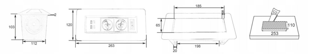 Elektryczne gniazdo blatowe obrotowe USB HDMI Spacetronik SPS Czarne, Srebrne, 6 i 7 gniazd. Mediaport