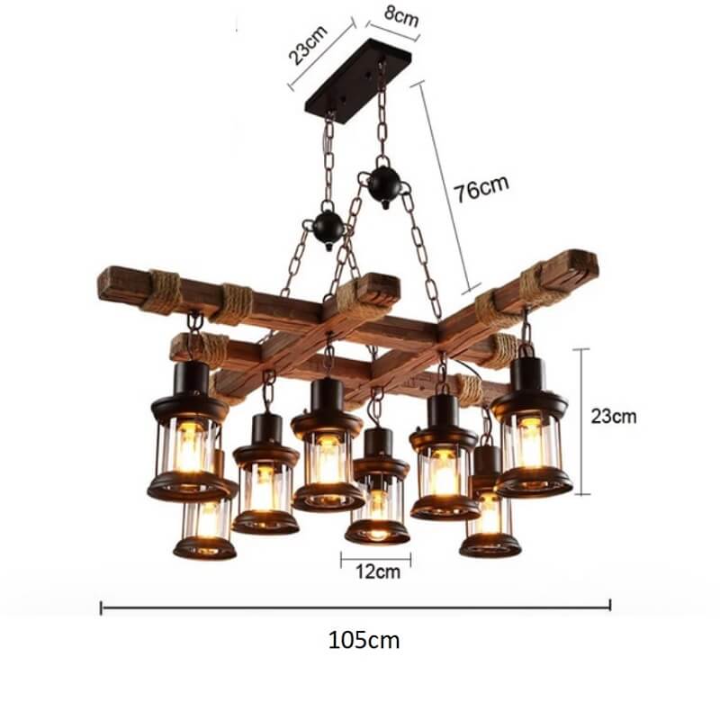 Lampa wisząca drewniana belka loft oryginalna i zjawiskowa. Do restauracji, do baru, do jadalni.