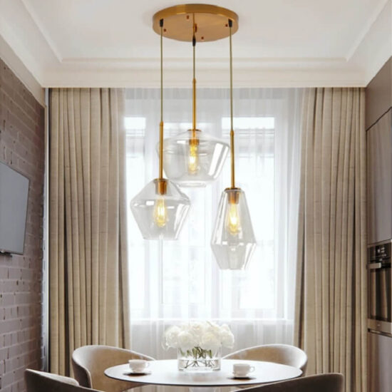 Szklana lampa wisząca Paris klasyczna potrójna elegancka i zjawiskowa. Do sypialni, do kuchni, do salonu.