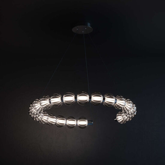 Nowoczesna Lampa Wisząca Żyrandol Amulet Szklane Kule Obręcz LED Chrom