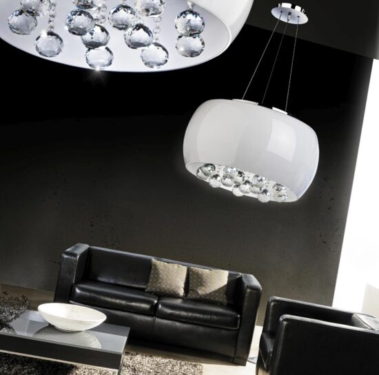 Nowoczesny Żyrandol Lampa Wisząca Quince Glamour Biała LED z Kryształkami