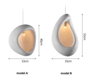 Nowoczesna Lampa Wisząca Wabi-Sabi Oval w Stylu Japońskim w Białym Kolorze