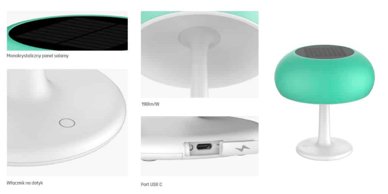 Solarna lampa na stół zielona USB STC-16G