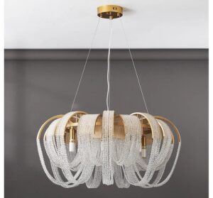 Nowoczesna Kryształowa Lampa Wisząca Ambrella Żyrandol Glamour w Kolorze Srebrnym i Złotym