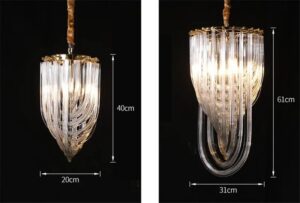 Nowoczesna Elegancka Designerska Lampa Wisząca Hyeres Żyrandol z Przezroczystymi Zakrzywionymi Szkłami w Kolorze Złotym