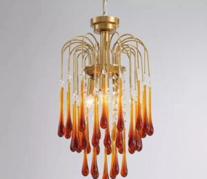 Elegancka Kryształowa Lampa Wisząca Lady ŻElegancka Kryształowa Lampa Wisząca Lady Żyrandol Vintage w Kolorze Złotymyrandol Vintage w Kolorze Złotym